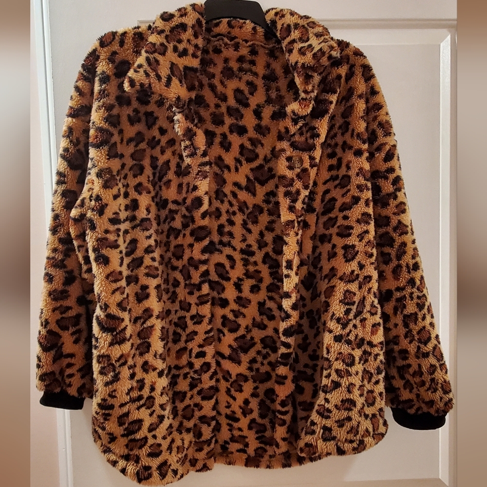 SHEIN Brown Leopard Teddy Jacket
